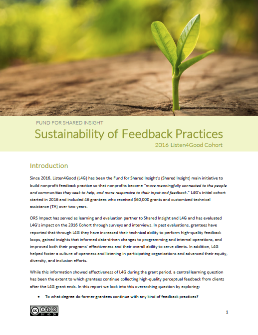 Sustainability of Feedback Practice: 2016 Listen4Good Cohort